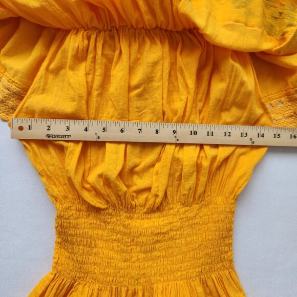 Summer Festival Mexican Yellow Off-Shoulder Top Floral Embroidery Crochet Boho - Picture 8 of 8